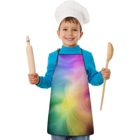 Rainbow Tie Dye Swirl Pattern Kids Aprons for Girls and Boys,Adjustable Neck Strap Toddler Aprons for Kids Cooking Baking
