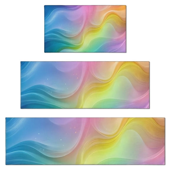 Rainbow Tie Dye Swirl Pattern Kitchen Rugs Sets Of 3,Kitchen Runner Rugs Non Skid Washable,Decorative Kitchen Floor Mats for Kitchen,Sink,Laundry,17"x30"+ 17"x47" + 17"x59"