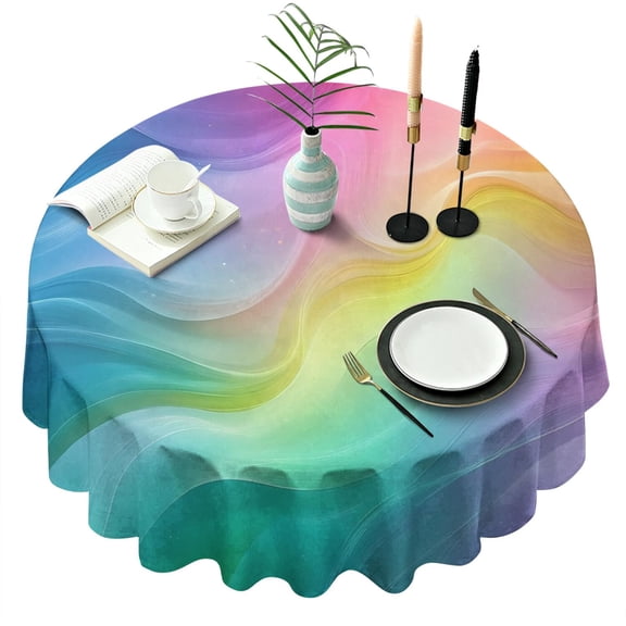 Rainbow Tie Dye Swirl Pattern Round Tablecloth 60"x60",Wrinkle Wipeable Table Cloth for Kitchen Dining Room Picnic Patio Party