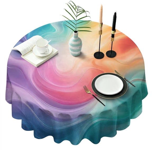 Rainbow Tie Dye Swirl Pattern Round Tablecloth 60"x60",Wrinkle Wipeable Table Cloth for Kitchen Dining Room Picnic Patio Party