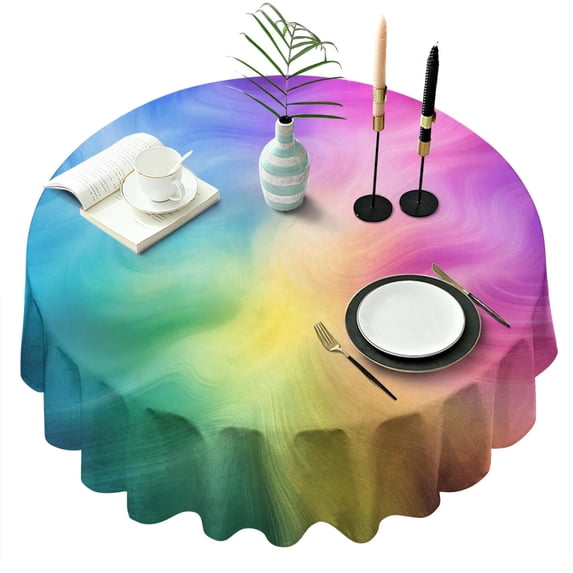 Rainbow Tie Dye Swirl Pattern Round Tablecloth 60"x60",Wrinkle Wipeable Table Cloth for Kitchen Dining Room Picnic Patio Party