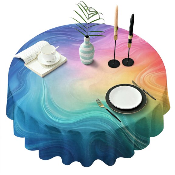 Rainbow Tie Dye Swirl Pattern Round Tablecloth 60"x60",Wrinkle Wipeable Table Cloth for Kitchen Dining Room Picnic Patio Party