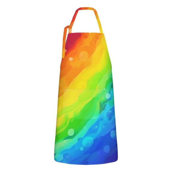 Rainbow Tie Dye Wave Pattern Apron-Garden Aprons for Women with Pockets-Cotton Linen Waterproof Kitchen Cooking Gardening Aprons Adjustable for Kitchen,Cooking,BBQ and Salon 33x27 Inch