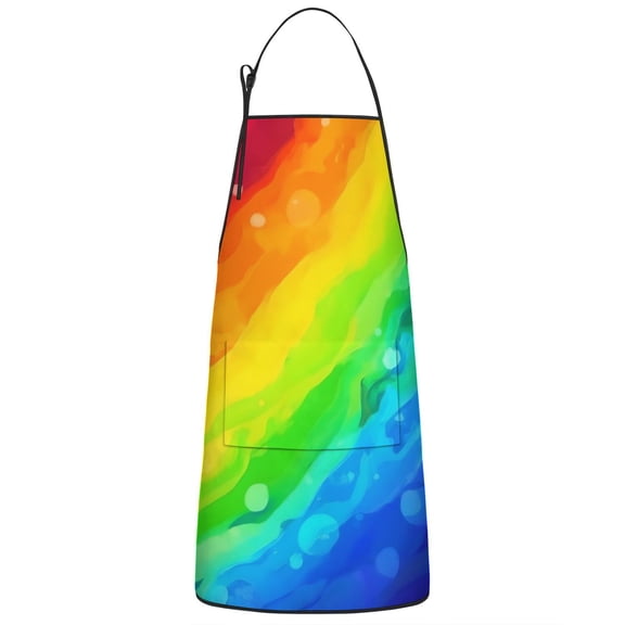 Rainbow Tie Dye Wave Pattern Apron-Garden Aprons for Women with Pockets-Cotton Linen Waterproof Kitchen Cooking Gardening Aprons Adjustable for Kitchen,Cooking,BBQ and Salon 33x27 Inch