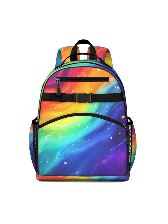 Rainbow Tie Dye Wave Pattern Backpack for School,Cute School Bag,Schoolbag with Adjustable Shoulder Straps & Padded Back,15.25"x11.5"x5.25"