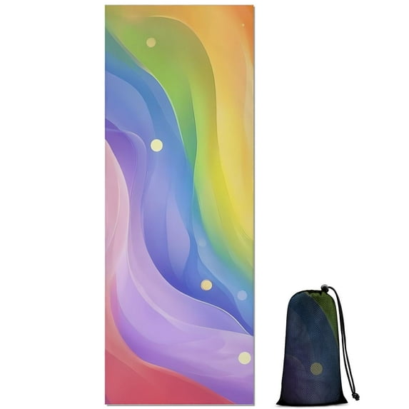 Rainbow Tie Dye Wave Pattern Hot Yoga Mat Towel Non Slip for Hot Yoga - Quick-Drying Yoga Mat Cover with 4 Corner Pockets with Travel Bag - Hot Yoga Towel Non Slip Grip Moisture Wicking Sweat 70"x26"