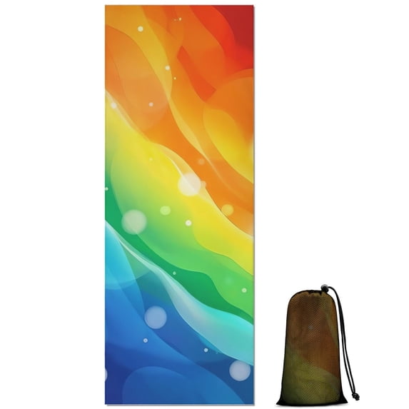 Rainbow Tie Dye Wave Pattern Hot Yoga Mat Towel Non Slip for Hot Yoga - Quick-Drying Yoga Mat Cover with 4 Corner Pockets with Travel Bag - Hot Yoga Towel Non Slip 74"x26"