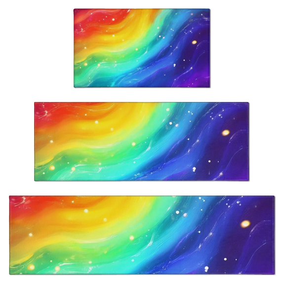 Rainbow Tie Dye Wave Pattern Kitchen Rugs Sets Of 3,Kitchen Runner Rugs Non Skid Washable,Decorative Kitchen Floor Mats for Kitchen,Sink,Laundry,17"x30"+ 17"x47" + 17"x59"