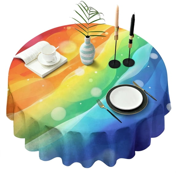 Rainbow Tie Dye Wave Pattern Round Tablecloth 60"x60",Wrinkle Wipeable Table Cloth for Kitchen Dining Room Picnic Patio Party