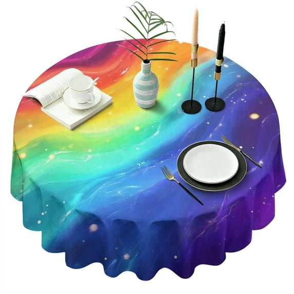 Rainbow Tie Dye Wave Pattern Round Tablecloth 60"x60",Wrinkle Wipeable Table Cloth for Kitchen Dining Room Picnic Patio Party