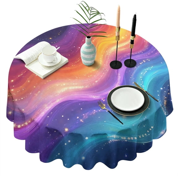 Rainbow Tie Dye Wave Pattern Round Tablecloth 60"x60",Wrinkle Wipeable Table Cloth for Kitchen Dining Room Picnic Patio Party