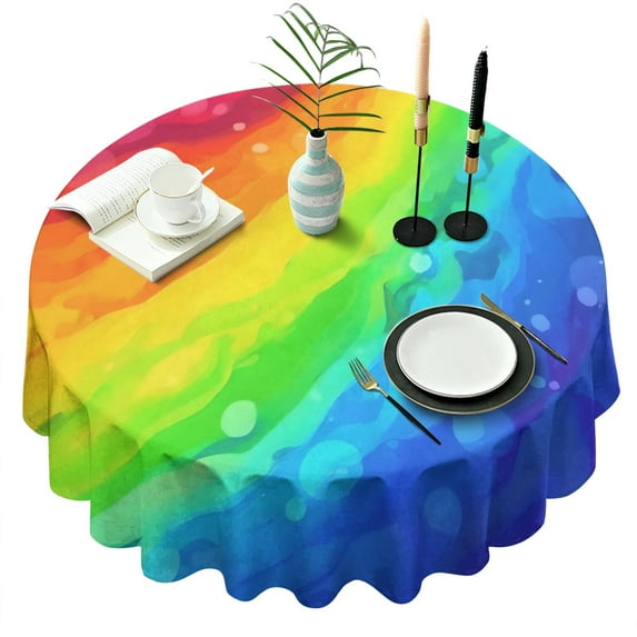 Rainbow Tie Dye Wave Pattern Round Tablecloth 60"x60",Wrinkle Wipeable Table Cloth for Kitchen Dining Room Picnic Patio Party