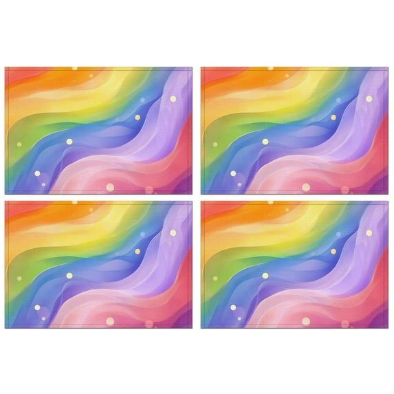 Rainbow Tie Dye Wave Pattern Summer Placemats Table Placemats Set Of 4-Linen Kitchen Washable Placemats Table Mats 11.8"x17.7" Non-Slip Heat Resistant