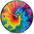 thumbnail image 1 of Rainbow Tie Dyed Wall Clock Round Silent Non Ticking Battery Operated Accurate Arabic Numerals Design Clocks for Home Kitchen Living Room Bedroom 9.5inch Home Decor, 1 of 6