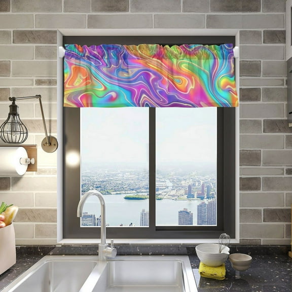 Rainbow Tie-dye Valance Curtains 54"x18" Rod Pocket for Kitchen Living Room Windows Farmhouse Decor