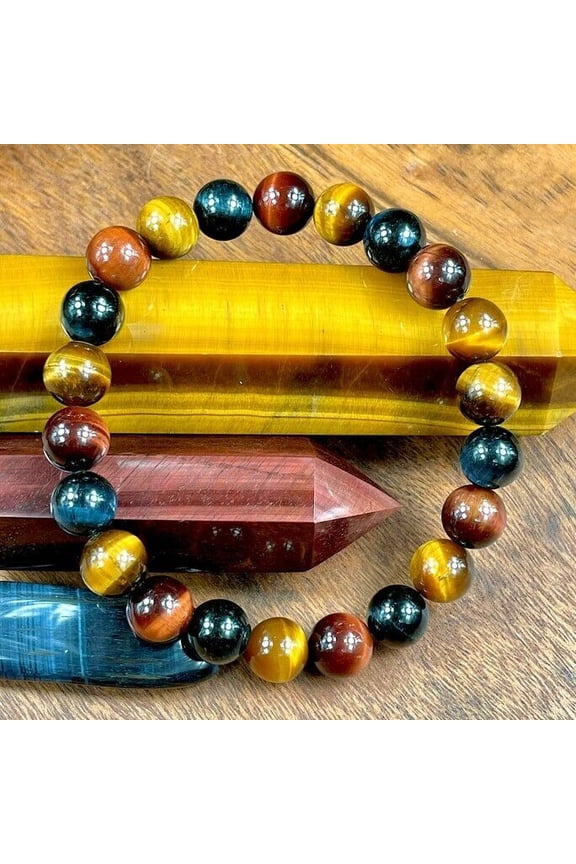 Rainbow Tiger Eye 8mm Round Beaded Healing Balance Gemstone Stretchy Bracelet