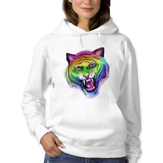 Rainbow Tiger Hoodie Women -Rose Khan Designs, Female Large