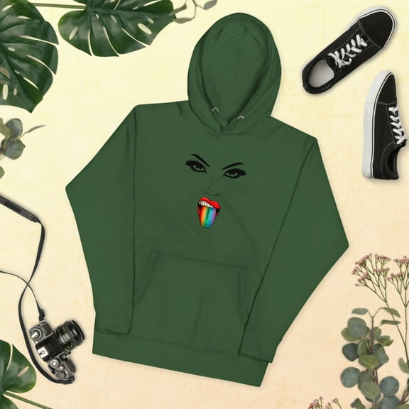 Rainbow Tongue Unisex Hoodie (Forest Green, S)