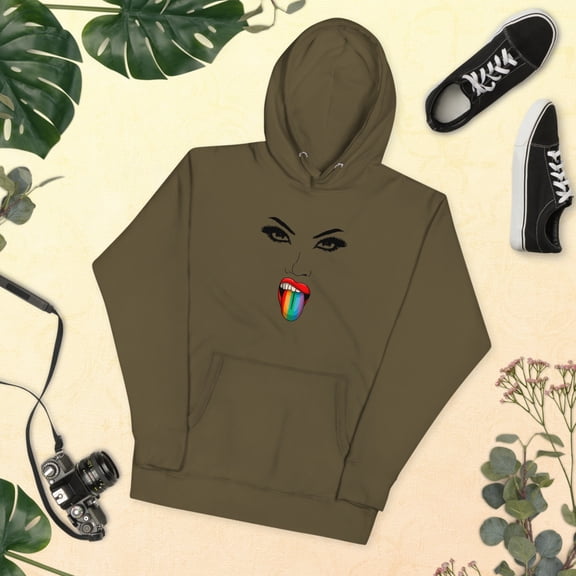 Rainbow Tongue Unisex Hoodie (Military Green, 2XL)