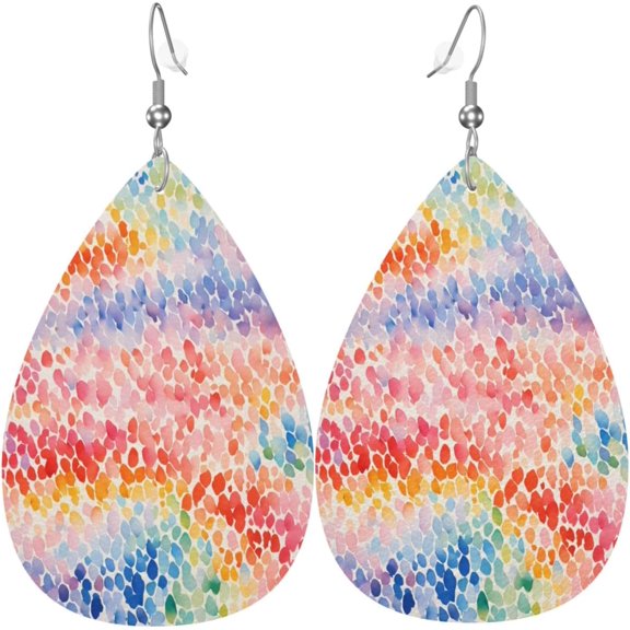 Rainbow Top Color Earrings for Women PU Leather Dangle Earrings, Lightweight Leather Teardrop Dangly Ear Pendants Jewelry Gift[o995]