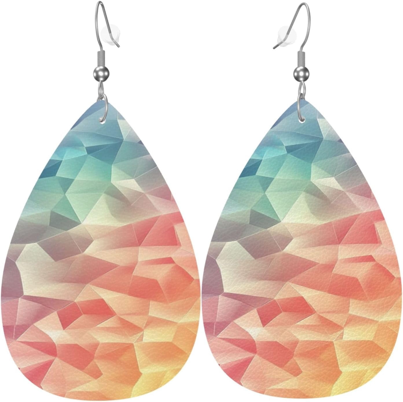 Rainbow Top Geometric Earrings for Women PU Leather Dangle Earrings, Lightweight Leather Teardrop Dangly Ear Pendants Jewelry Gift[o724]