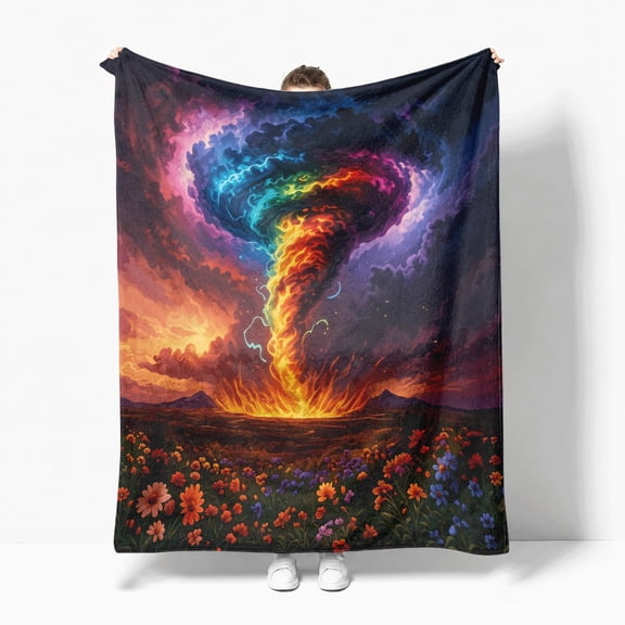 Rainbow Tornado Wildflower, Flannel Fleece Throw Blanket, Soft Cozy Plush Lightweight Warm, All-Season Decorative, Couch Sofa Bed Throw, Cozy Gift, for Bedroom Living Room Office Travel