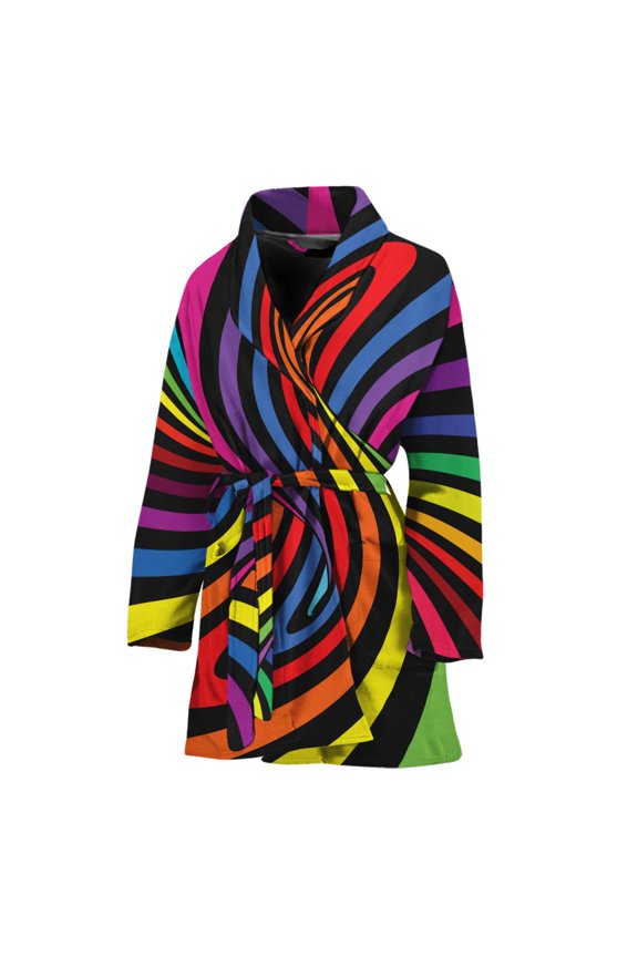 Rainbow Torus Psychedelic Women Bathrobe One Size Univeral Fits, Psychedelic Fashion Lightweight Plush Fleece Long Robe For Women