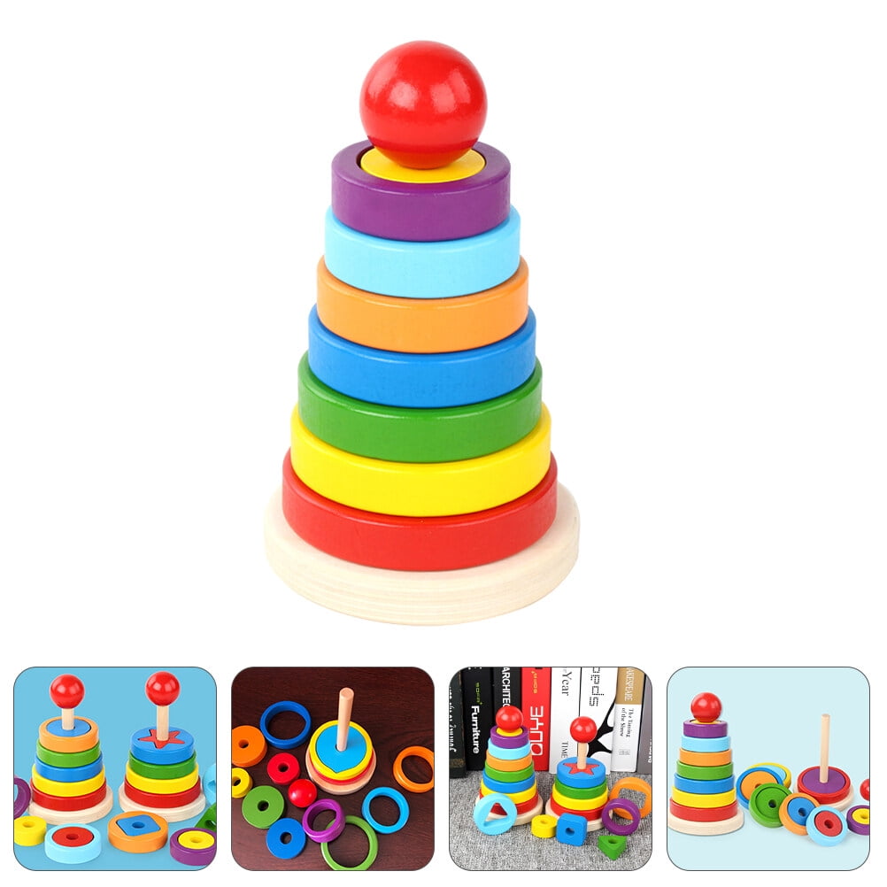 Rainbow Tower Toy 1 Set of Rainbow Tower Toy Children Wooden Toy Shape ...