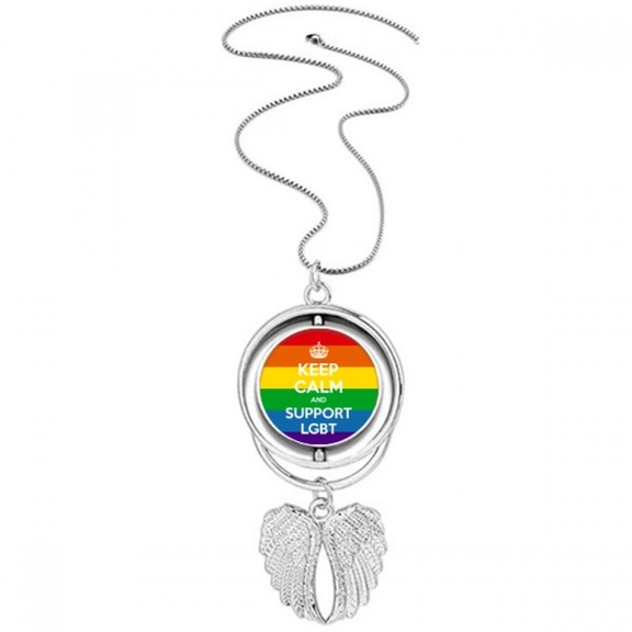 Rainbow Transgender Bisexuals Flag LGBT Pendant Angel Wings Rotating Necklace Jewelry