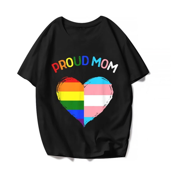 Rainbow Transgender Proud Mom Gay Lesbian Pride Ally LGBTQ T-Shirt Graphics Tops For Women Men Gift Party Casual Crew Neck Shirts Tee Black Large