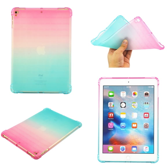 Rainbow Translucent Back Cover Case for Apple iPad Pro (9.7-Inch) (A1673 A1674 MLMN2LL/A) Tablet - TECH CIRCLE Slim Thin Lightweight Case Protective Cute Back Cover (Pink Green)