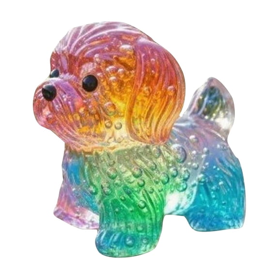 Rainbow Transparent Dog Figurine Miniature Decor for DIY Crafts, Cute Resin Puppy Statue for Garden Fairy,Beagle Dog Style 3" X 2"