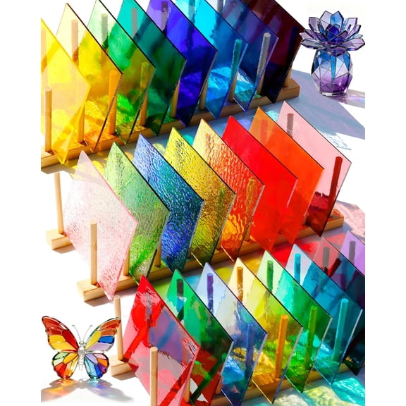 Rainbow Transparent Stained Glass Sheets Mixed Color for Suncatchers, Mosaic Crafts, Fused Glass, Window Art & DIY Projects