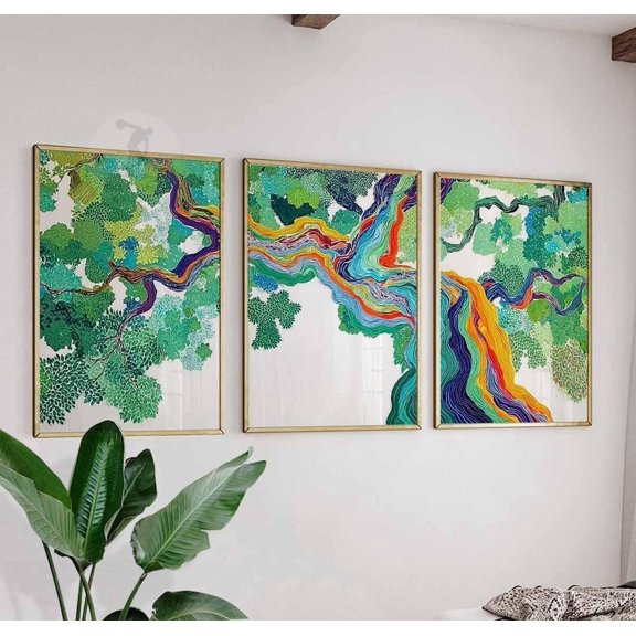 Rainbow Tree Colorful Abstract Nature Wall Art Modern Botanical Prints Set 3 Stretched Canvas 16x24