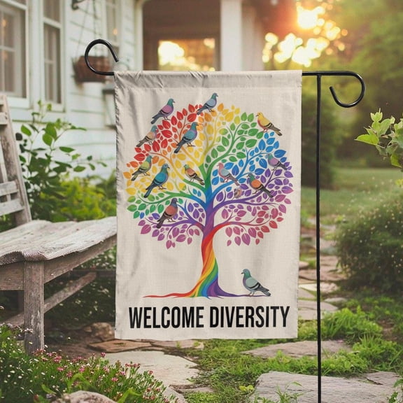 Rainbow Tree Garden Flag, Welcome Diversity Pride Equality Yard Decor, Flag Only Not Include POLE