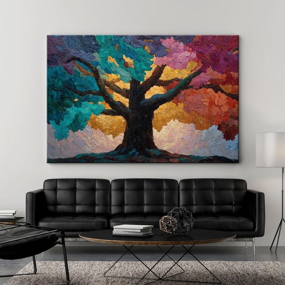 Rainbow Tree Of Life Poster, Stretched Canvas 12x16in