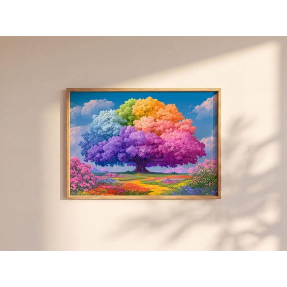 Rainbow Tree Of Life Print, Whimsical Magical Forest Kids Art