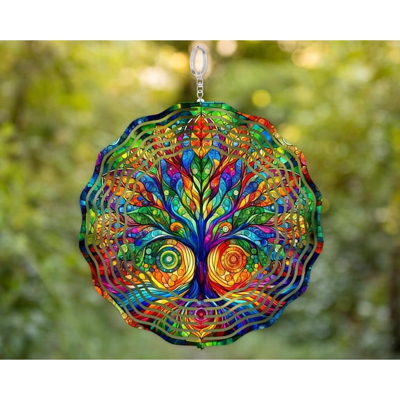 Whimsical Tree of Life Wind Spinner Vibrant Rainbow 3D Outdoor Garden Decor Kinetic Wind Sculpture
