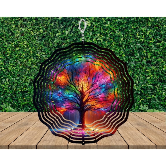 Rainbow Tree of Life Wind Spinner: 3D Aluminum Garden Decor