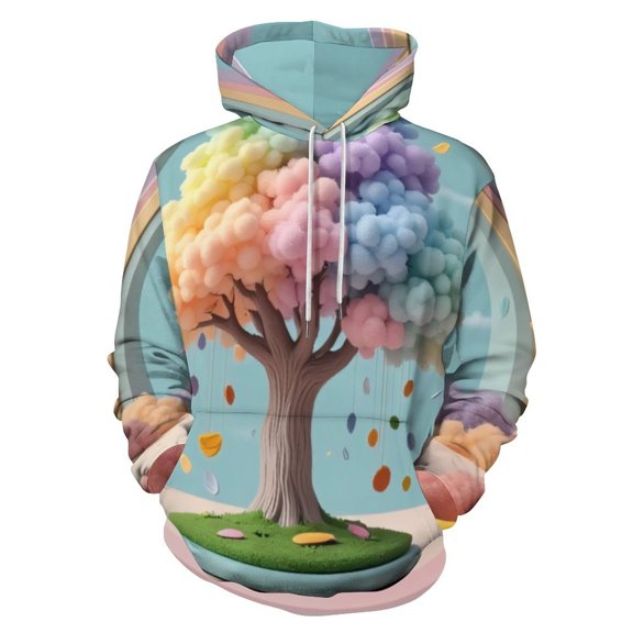 Rainbow Tree with Falling Leaves 3D Print Hoodie Men Women Autumn Thin Pullover Sweatshirt Vintage Streetwear Tops