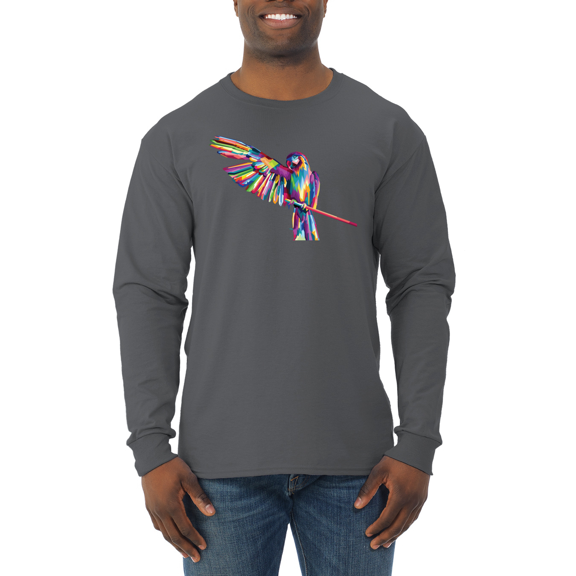 Rainbow Trippy Psychedelic Parrot Animal Lover Mens Long Sleeve Shirt
