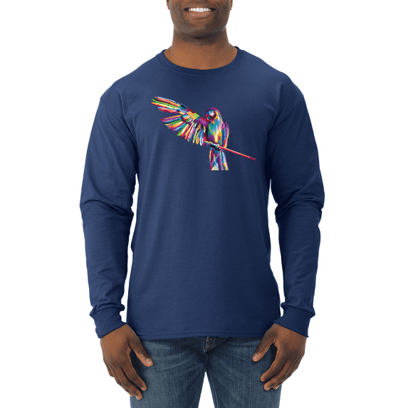 Rainbow Trippy Psychedelic Parrot Animal Lover Mens Long Sleeve Shirt