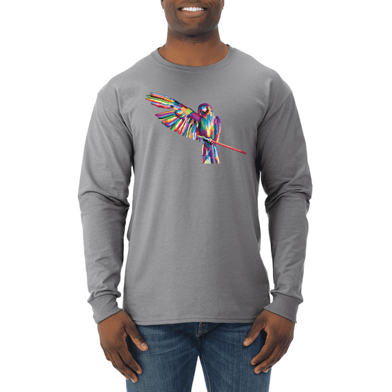 Rainbow Trippy Psychedelic Parrot Animal Lover Mens Long Sleeve Shirt