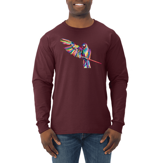Rainbow Trippy Psychedelic Parrot Animal Lover Mens Long Sleeve Shirt