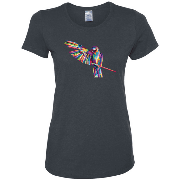 Rainbow Trippy Psychedelic Parrot Animal Lover Womens Graphic T-Shirt