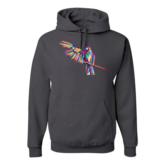 Rainbow Trippy Psychedelic Parrot Fashion Graphic Hoodie Sweatshirt, Charcoal, 2XL