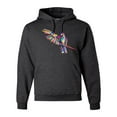 thumbnail image 1 of Rainbow Trippy Psychedelic Parrot Fashion Graphic Hoodie Sweatshirt, Heather Black, Large, 1 of 1