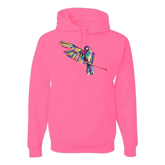 Rainbow Trippy Psychedelic Parrot Fashion Graphic Hoodie Sweatshirt, Neon Pink, X-Large