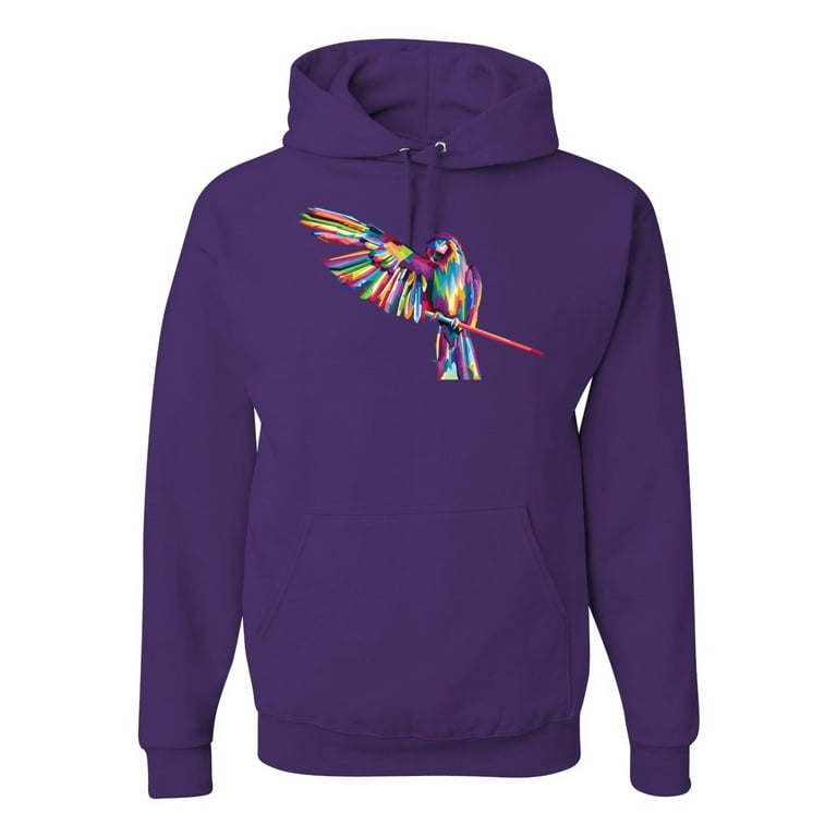 Rainbow Trippy Psychedelic Parrot Fashion Graphic Hoodie Sweatshirt Purple X Large