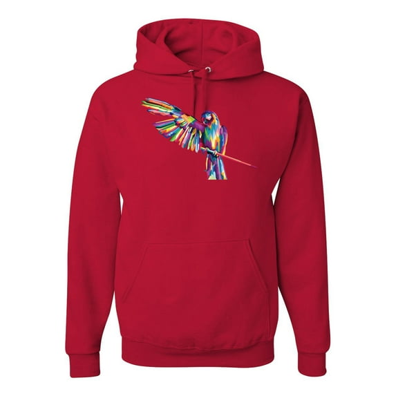 Rainbow Trippy Psychedelic Parrot Fashion Graphic Hoodie Sweatshirt, Red, X-Large